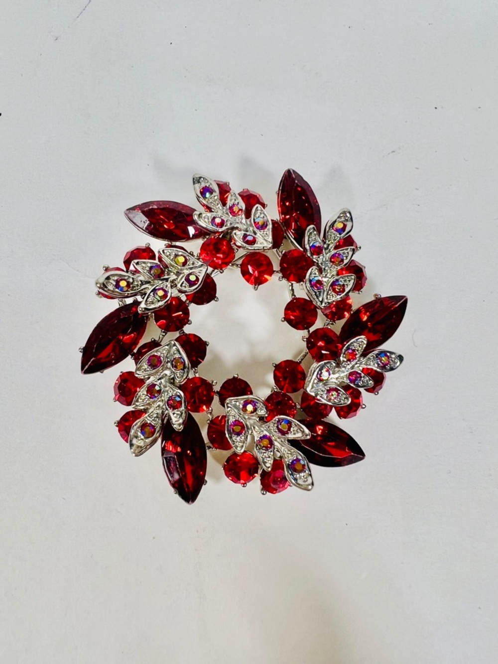 Radiant Red Crystal Wreath Brooch - Sparkling Statement Pin